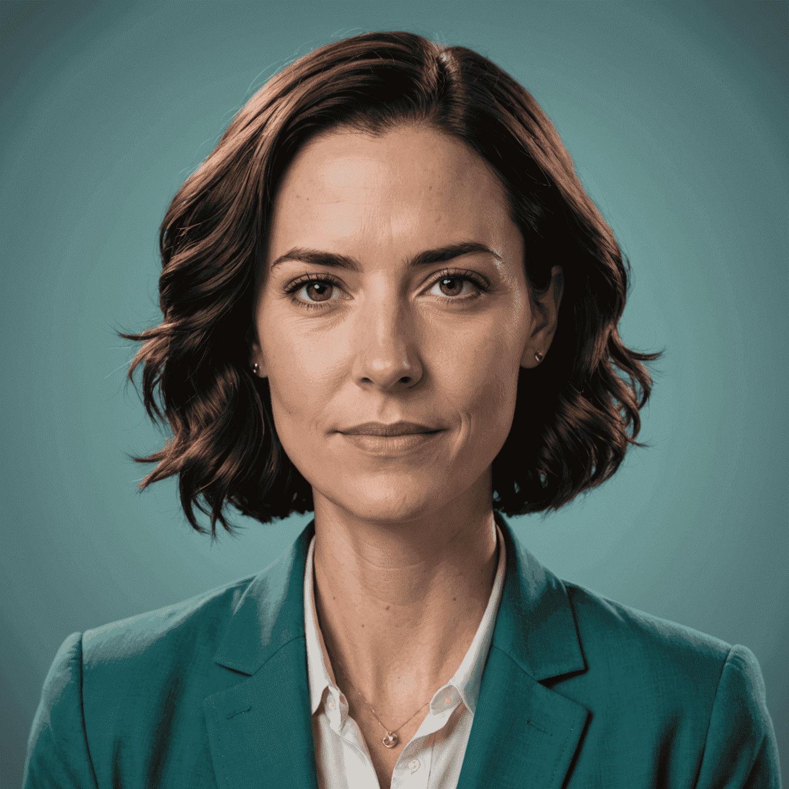 Portrait of Sarah Thompson, founder of The Speaking Lab. She has short dark hair, warm brown eyes, and is wearing a teal blazer. Her expression is confident and welcoming.